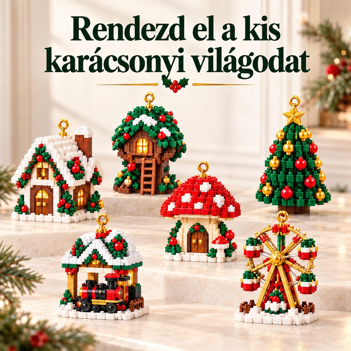 🎅 24 napos karácsonyi adventi naptár építőkockás díszekkel | 24 különböző, felakasztható ünnepi figura karácsonyfára, koszorúra és szezonális dekorációhoz 🧱