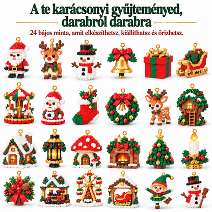 🎅 24 napos karácsonyi adventi naptár építőkockás díszekkel | 24 különböző, felakasztható ünnepi figura karácsonyfára, koszorúra és szezonális dekorációhoz 🧱