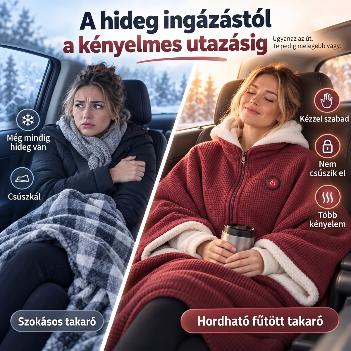 🔥 Viselhető elektromos melegítő takaró – 15 mp alatt felmelegszik, 3 hőfokozat, USB-csatlakozás 🔥 Könnyű, nem csúszkál le, és szabadon hagyja a kezed – otthonra, irodába és utazáshoz 🛋️